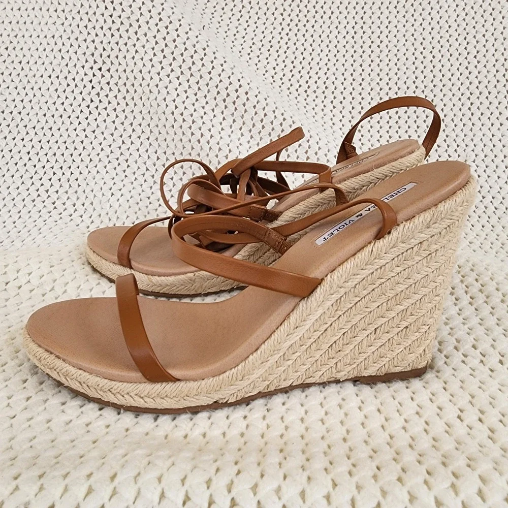 Chelsea and Violet Mariah Brown‎ Wrap Espadrille Sandals Women's Size9